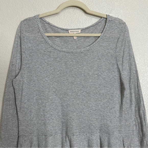 Rebecca Taylor 100% Cotton Gray Cream Striped Knit Peplum Top, Sz Large - Picture 4 of 12
